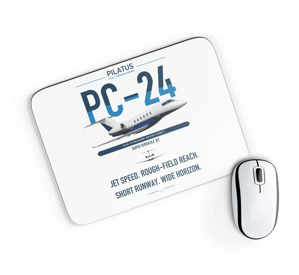 Pilatus PC-24 design on white rectangle mouse pad