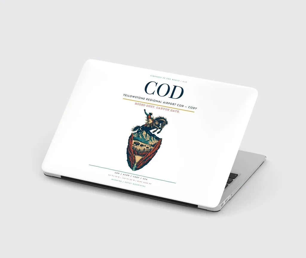 Yellowstone Regional Airport (COD) design on white MacBook case