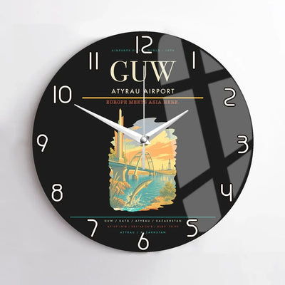 Atyrau Airport (GUW) design on black no frame wall clock