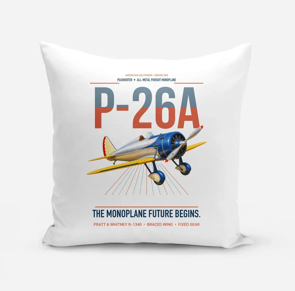 Boeing P-26A Peashooter design on white pillow