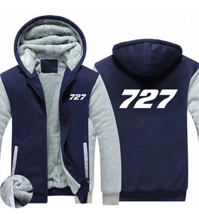 Boeing 727 Flat Text Zipped Sweatshirts