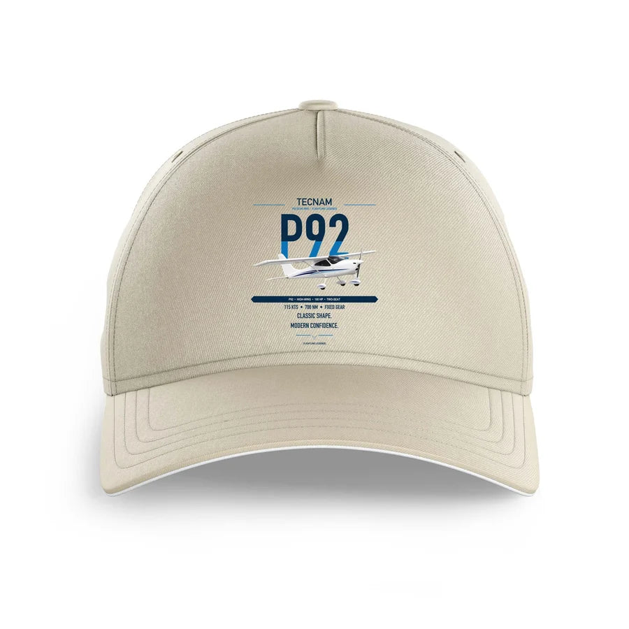 Tecnam P92 Echo MkII design on beige printed hat