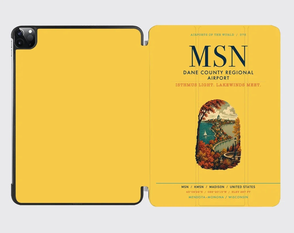 Dane County Regional Airport Madison (MSN) design on yellow ipad tablet case