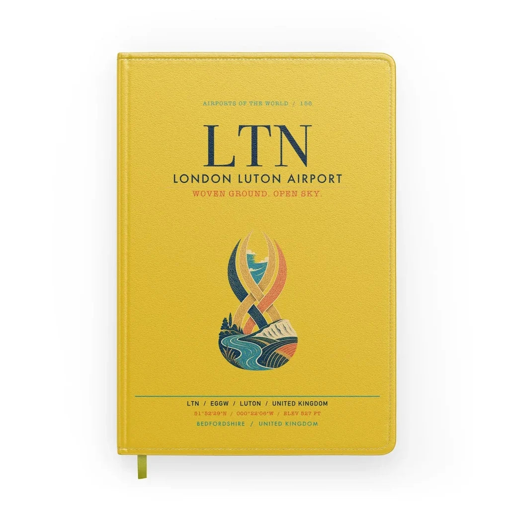 London Luton Airport (LTN) design on yellow notebook