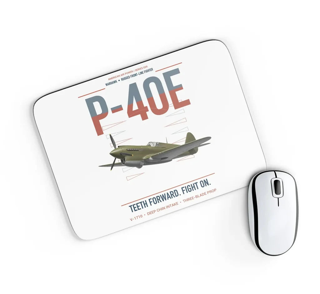 P-40E Warhawk design on white rectangle mouse pad