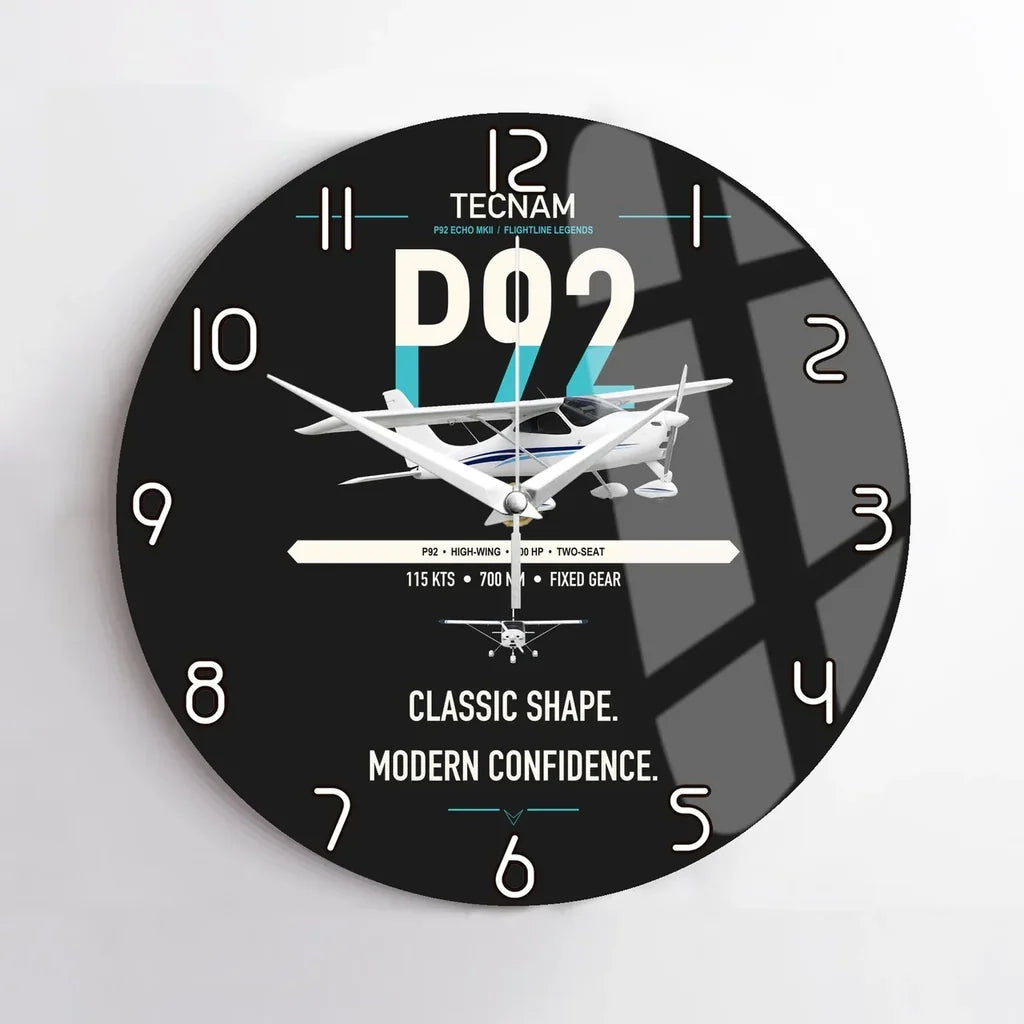 Tecnam P92 Echo MkII design on black no frame wall clock