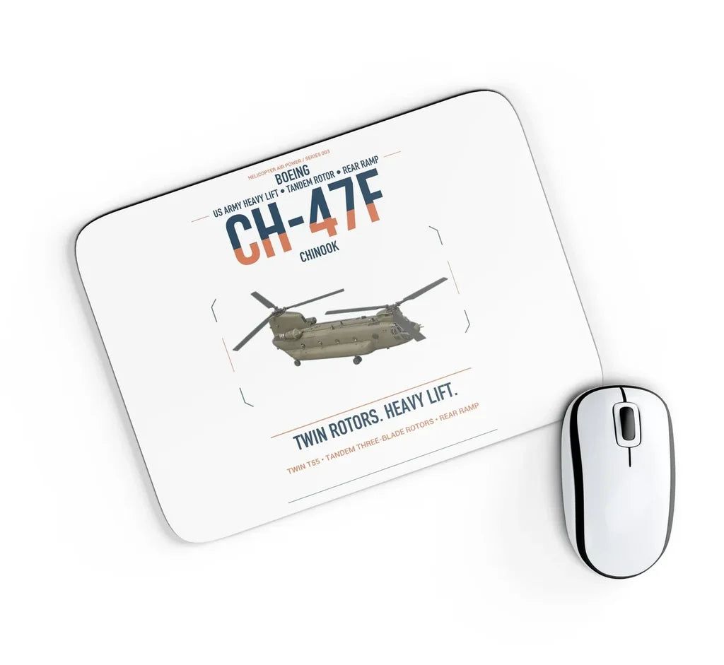 Boeing CH-47F Chinook design on white rectangle mouse pad