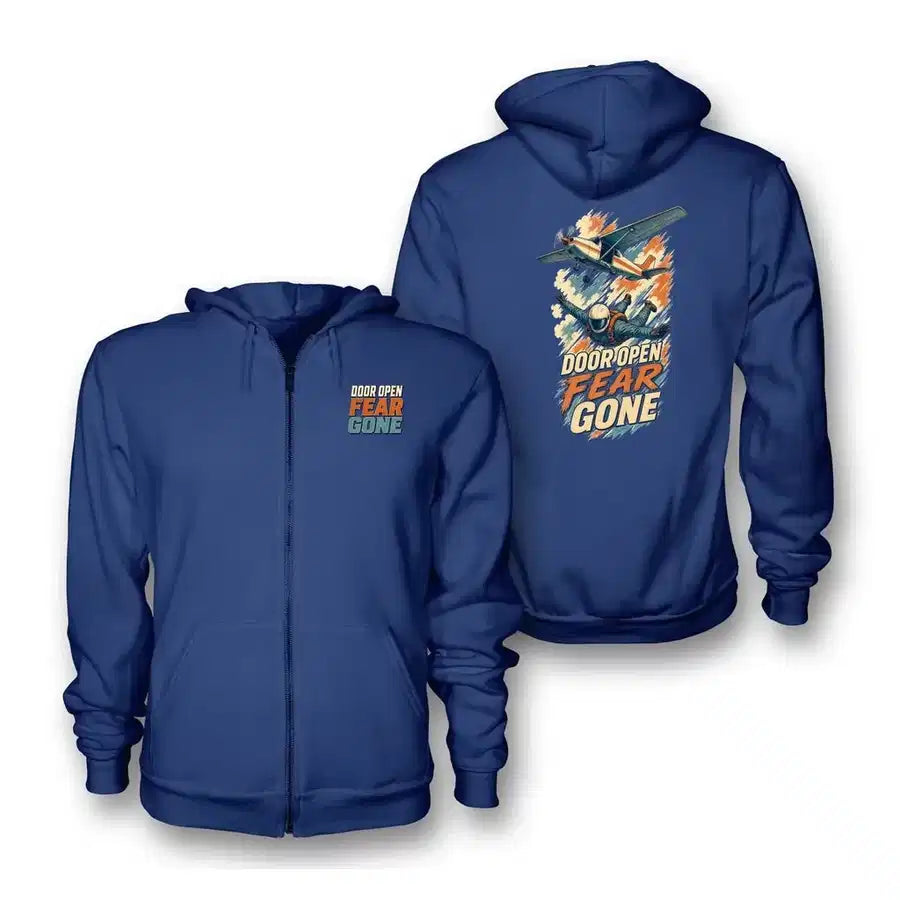 SIGNAL 568 - Door Open Fear Gone - Zipped Hoodie design on blue zipped hoodie
