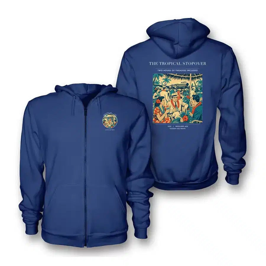 VINTAGE G4225 - The Tropical Stopover - Premium Zipped Hoodie design on blue