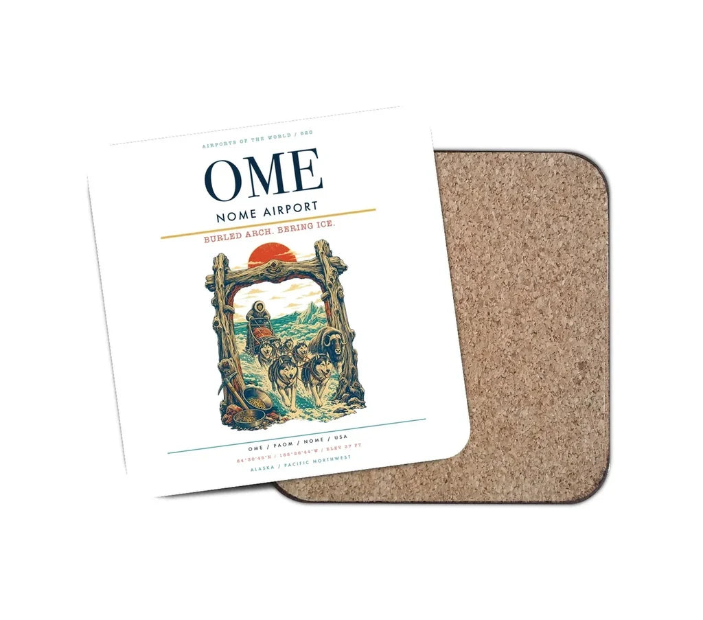 Nome Airport (OME) design on white 1 piece coaster