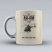 Thumbnail for MD AH-6M Little Bird design on beige ceramic mug, double-side print