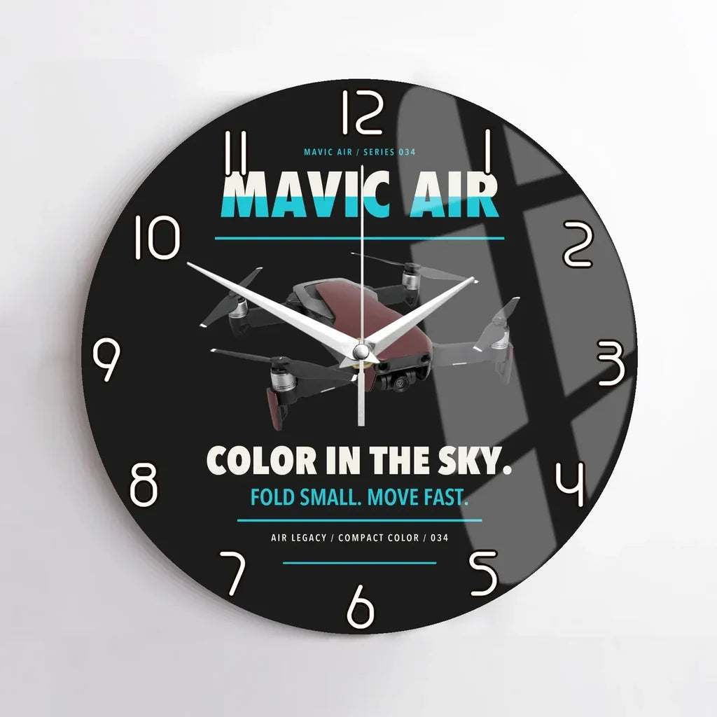 DJI Mavic Air design on black no frame wall clock