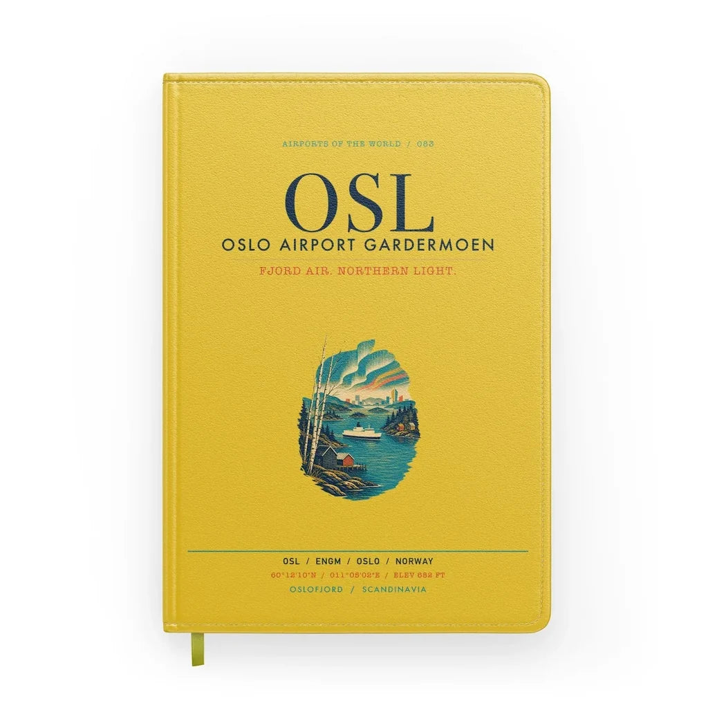 Oslo Airport Gardermoen (OSL) design on yellow notebook