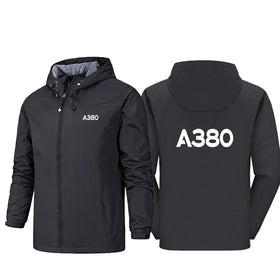 Airbus A380 Flat Text Rain Jackets & Windbreakers