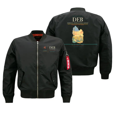 Debrecen International Airport (DEB) design on black bomber jacket