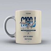 Thumbnail for Cessna 180J Skywagon design on beige ceramic mug, double-side print