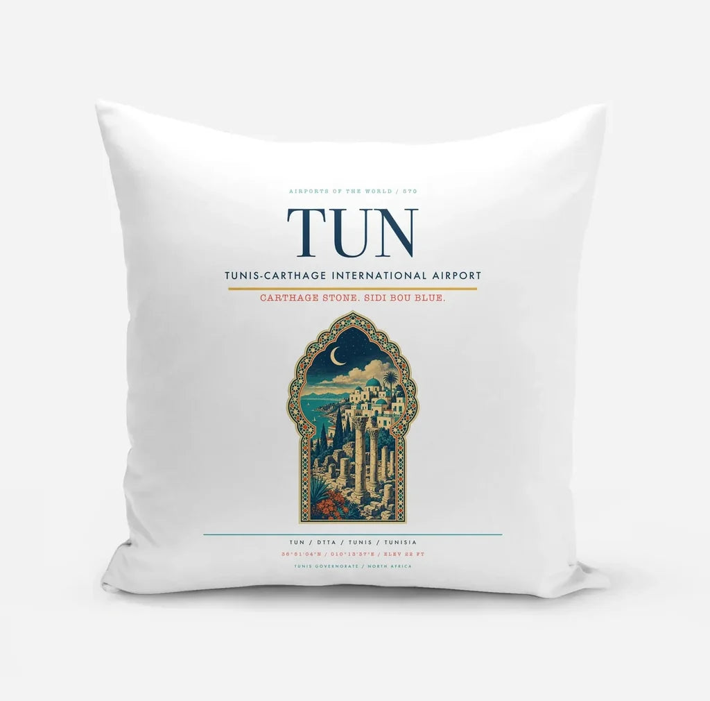 Tunis-Carthage International Airport (TUN) design on white pillow