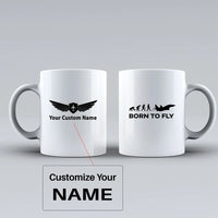 Thumbnail for Born To Fly Military Ceramic White aviation design on ceramic mug, premium ceramic with glazed finish.