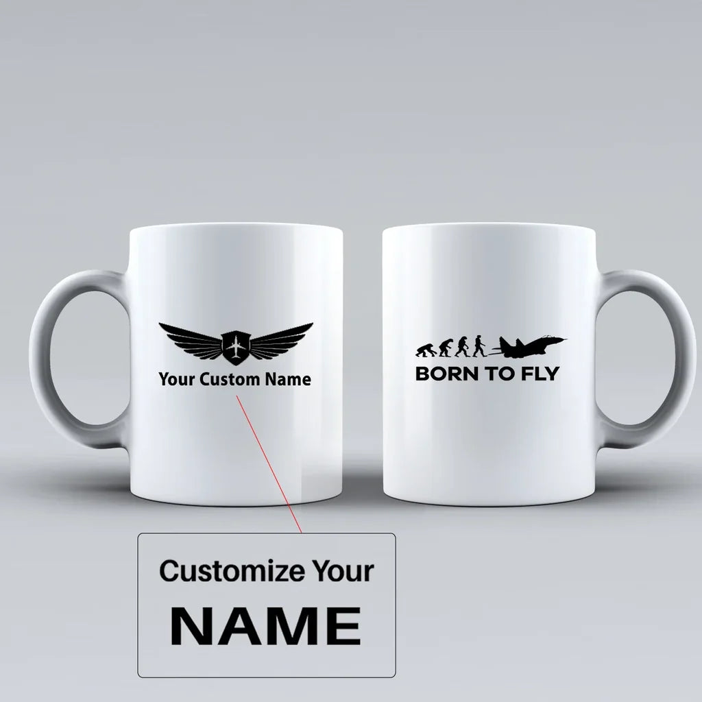 Born To Fly Military Ceramic White aviation design on ceramic mug, premium ceramic with glazed finish.