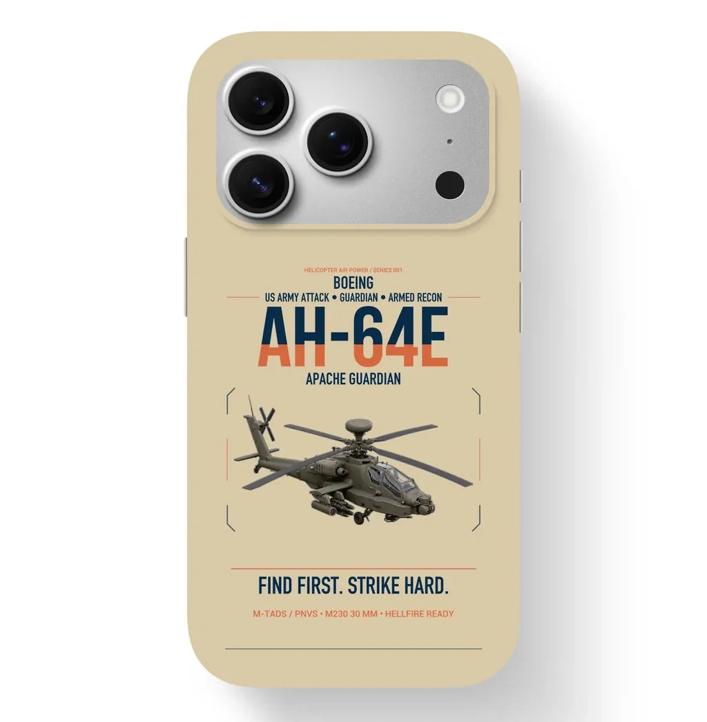 Boeing AH-64E Apache Guardian design on beige magsafe iphone case, for iPhone 17 Pro