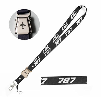 Boeing 787 Flat Text seat belt lanyard - black
