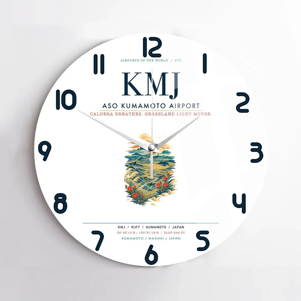 Aso Kumamoto Airport (KMJ) design on white no frame wall clock