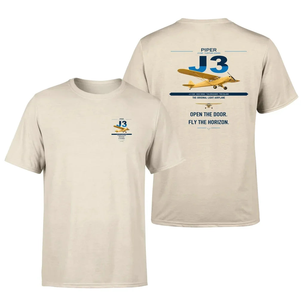 Piper J-3 Cub design on beige t-shirt, double-side print