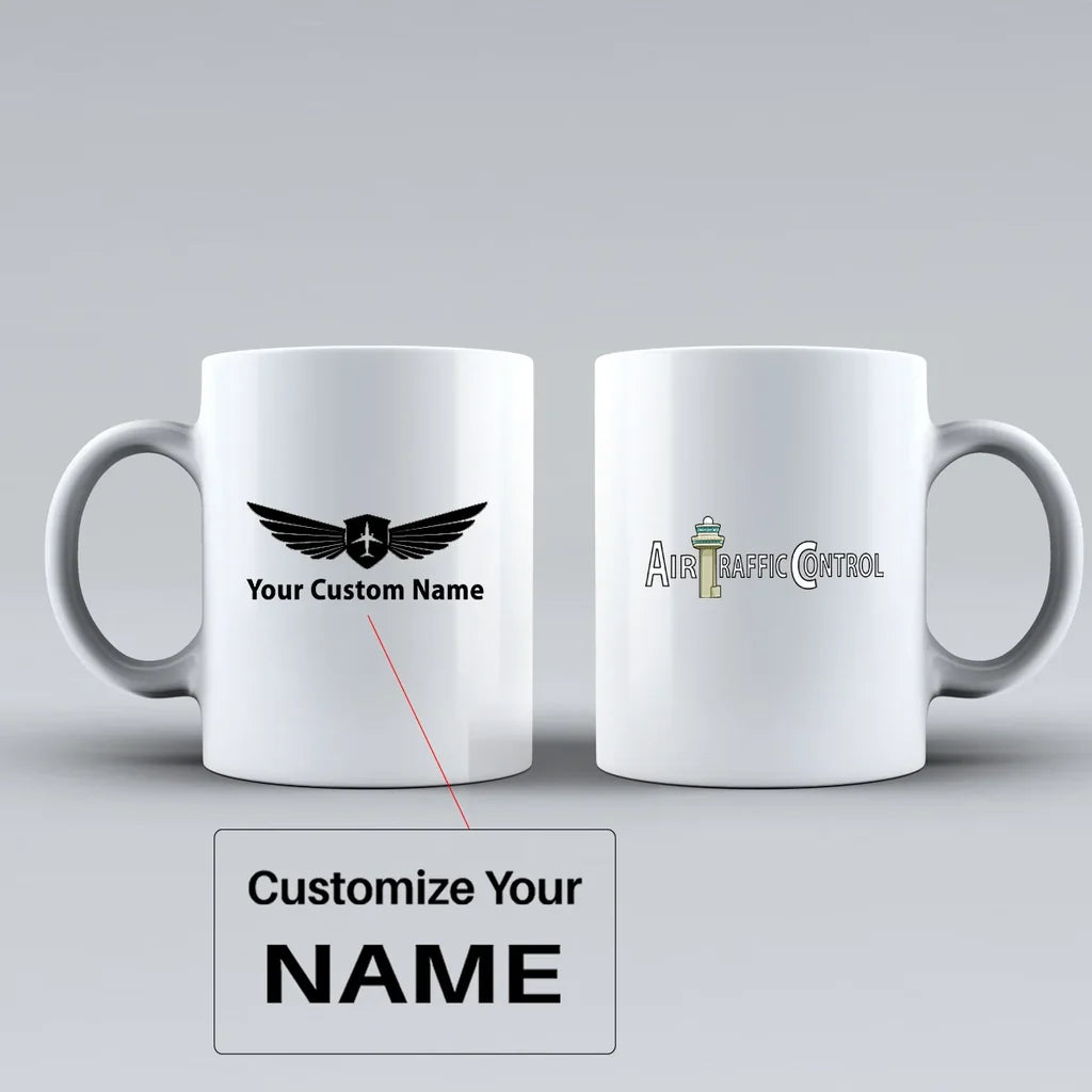 Air Traffic Control Ceramic White aviation design on ceramic mug, premium ceramic with glazed finish.