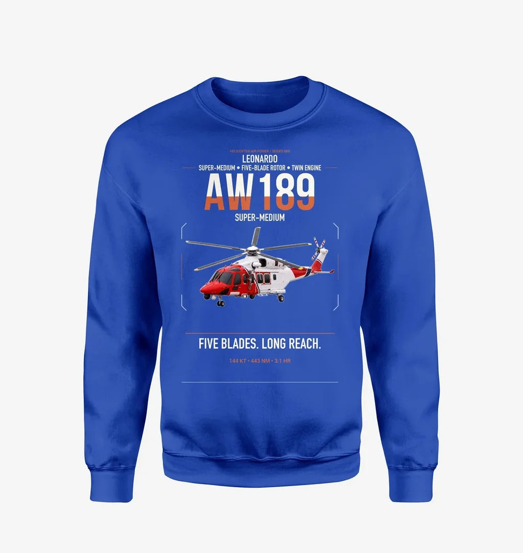 Leonardo AW189 design on blue sweatshirt