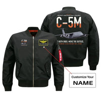 Thumbnail for C-5M Super Galaxy design on black+name bomber jacket, double-side print