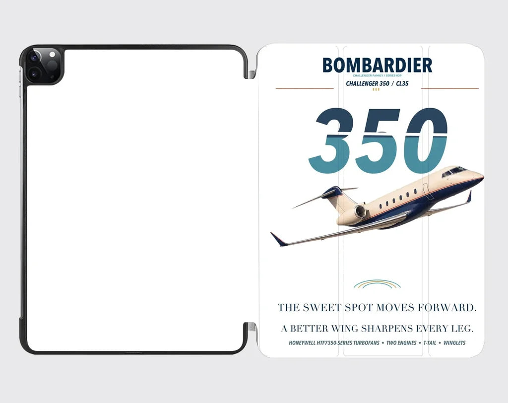 Bombardier Challenger 350 design on white ipad tablet case