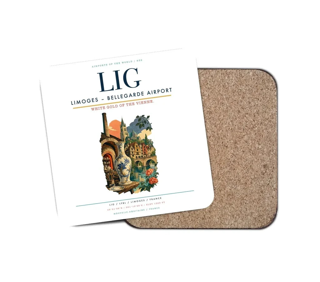 Limoges – Bellegarde Airport (LIG) design on white 1 piece coaster