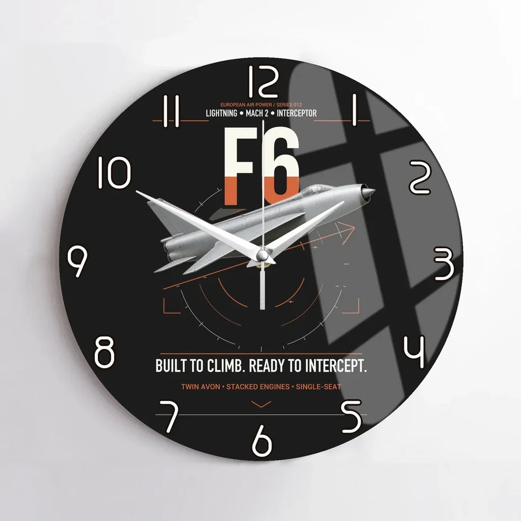 English Electric Lightning F6 design on black no frame wall clock