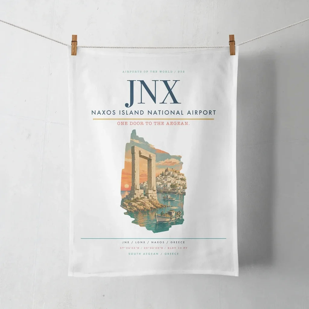 Naxos Island National Airport (JNX) design on white towel
