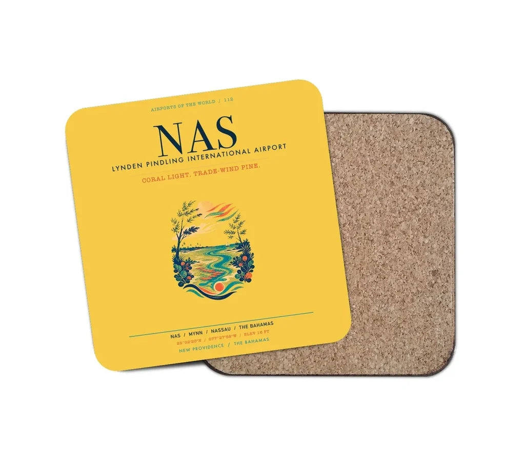 Lynden Pindling International Airport Nassau (NAS) design on yellow 1 piece coaster