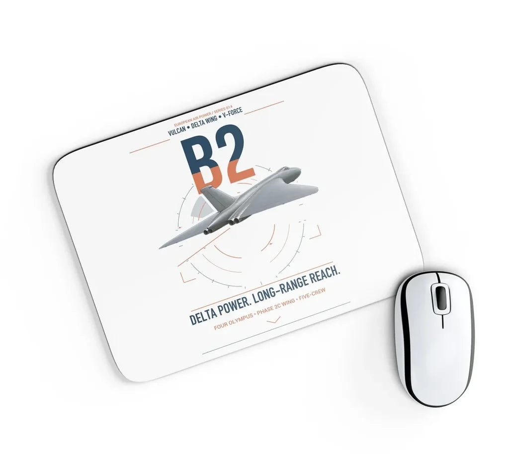 Avro Vulcan B2 design on white rectangle mouse pad