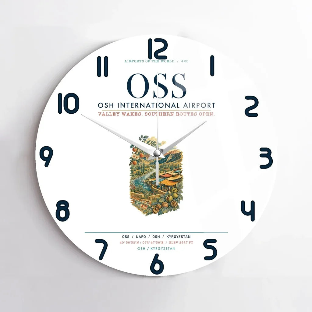 Osh International Airport (OSS) design on white no frame wall clock