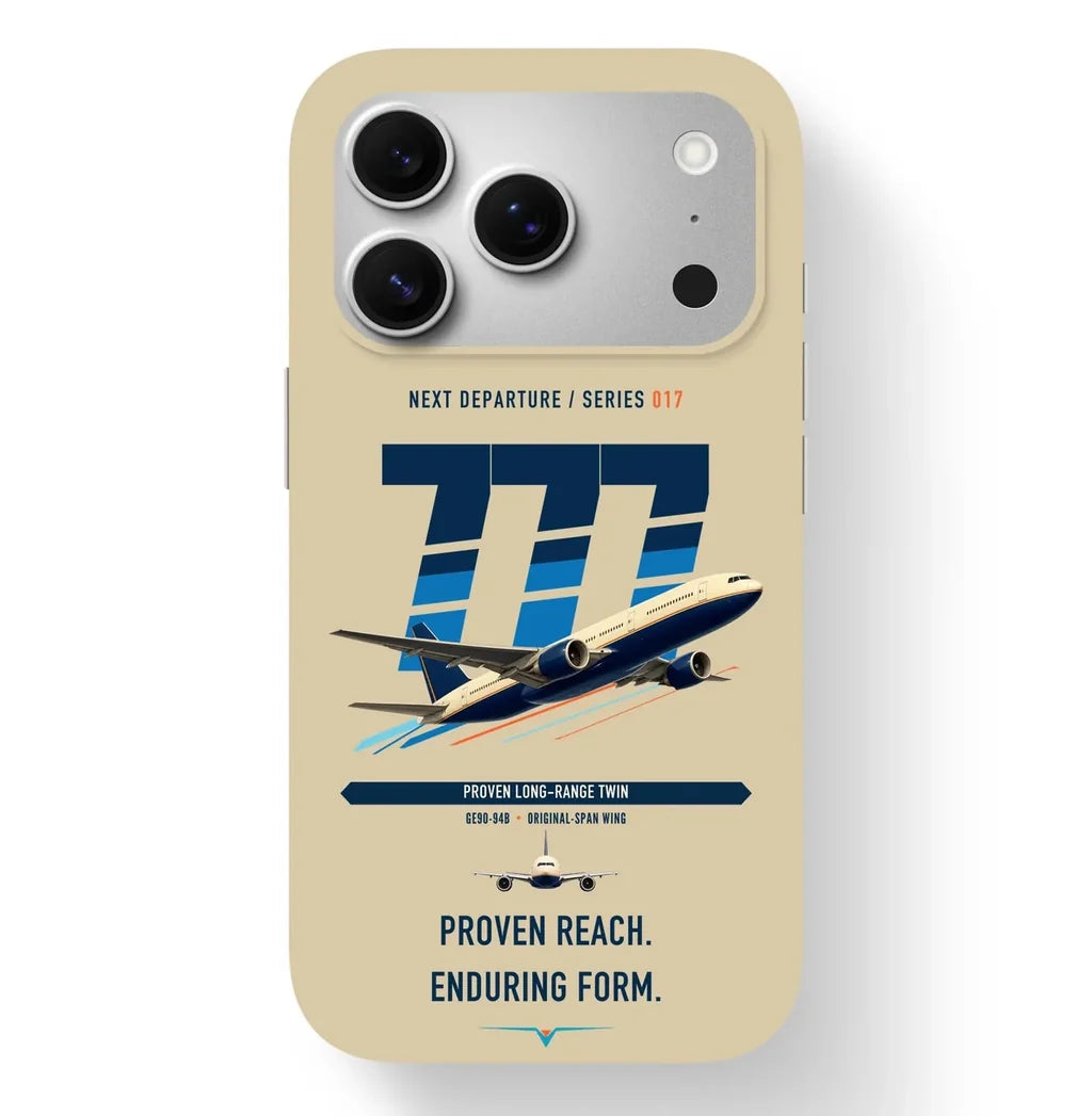 Boeing 777-200ER design on beige magsafe iphone case