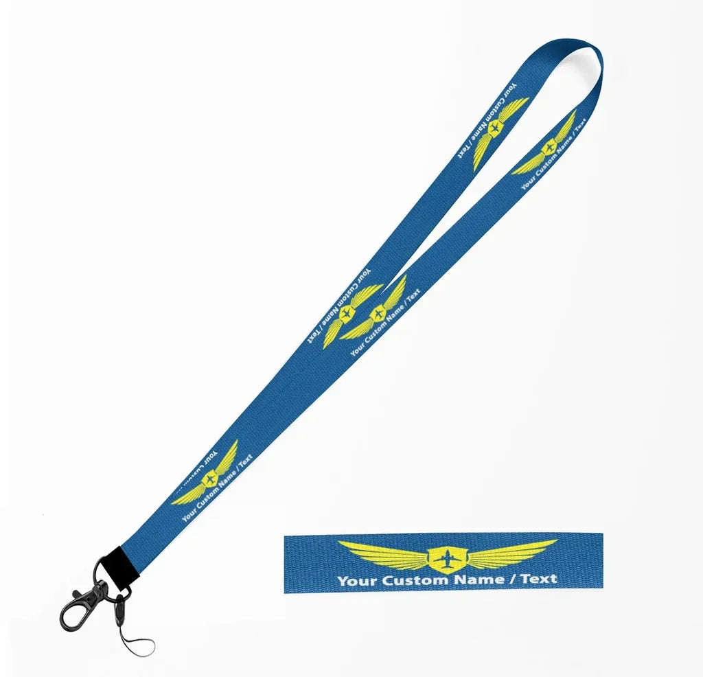 Custom Name & Text (Badge 2) lanyard and ID holder in blue