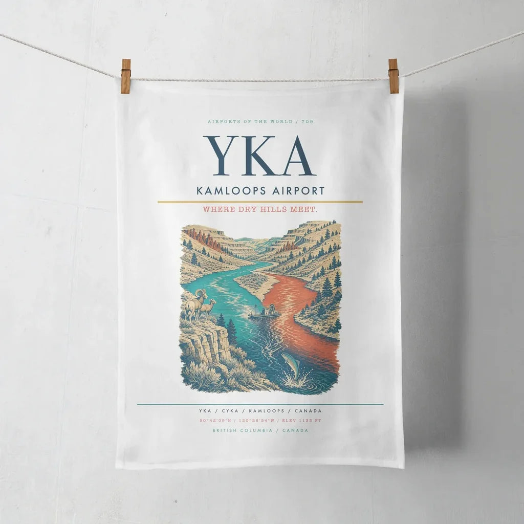 Kamloops Airport (YKA) design on white towel