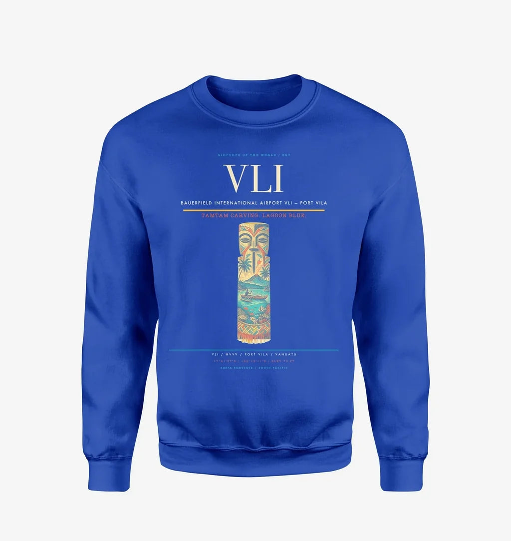 Bauerfield International Airport (VLI) design on blue sweatshirt