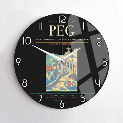 Perugia San Francesco d'Assisi – Umbria International Airport (PEG) design on black no frame wall clock