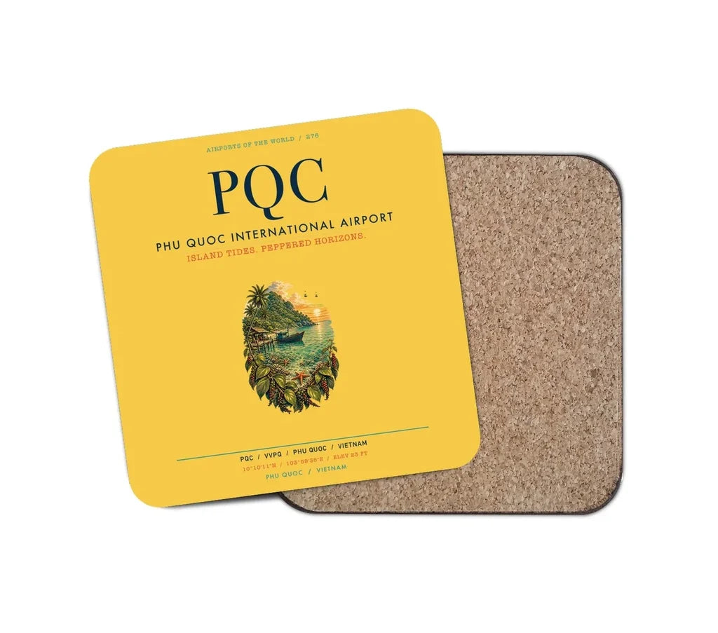 Phu Quoc International Airport (PQC) design on yellow 1 piece coaster