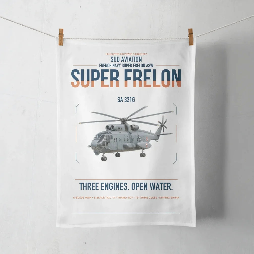 Sud Aviation SA 321G Super Frelon design on white towel