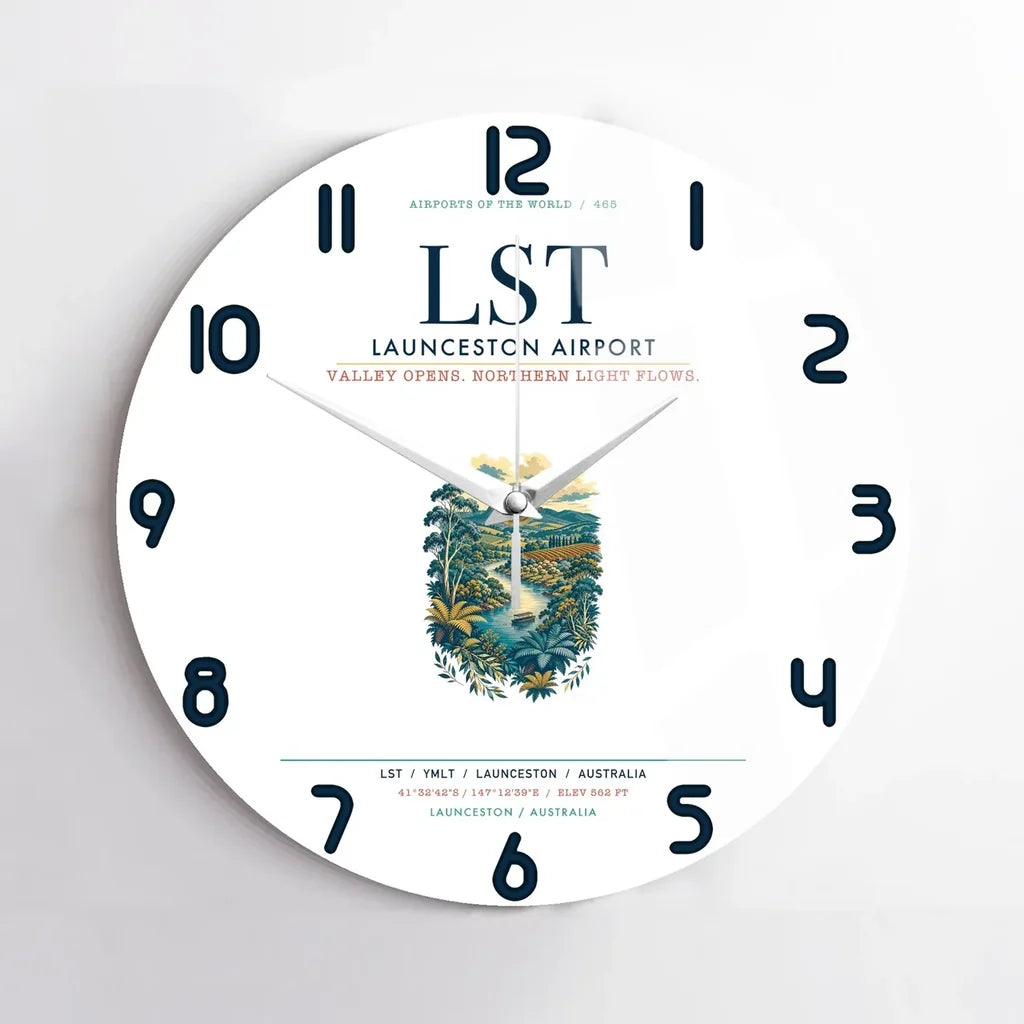 Launceston Airport (LST) design on white no frame wall clock