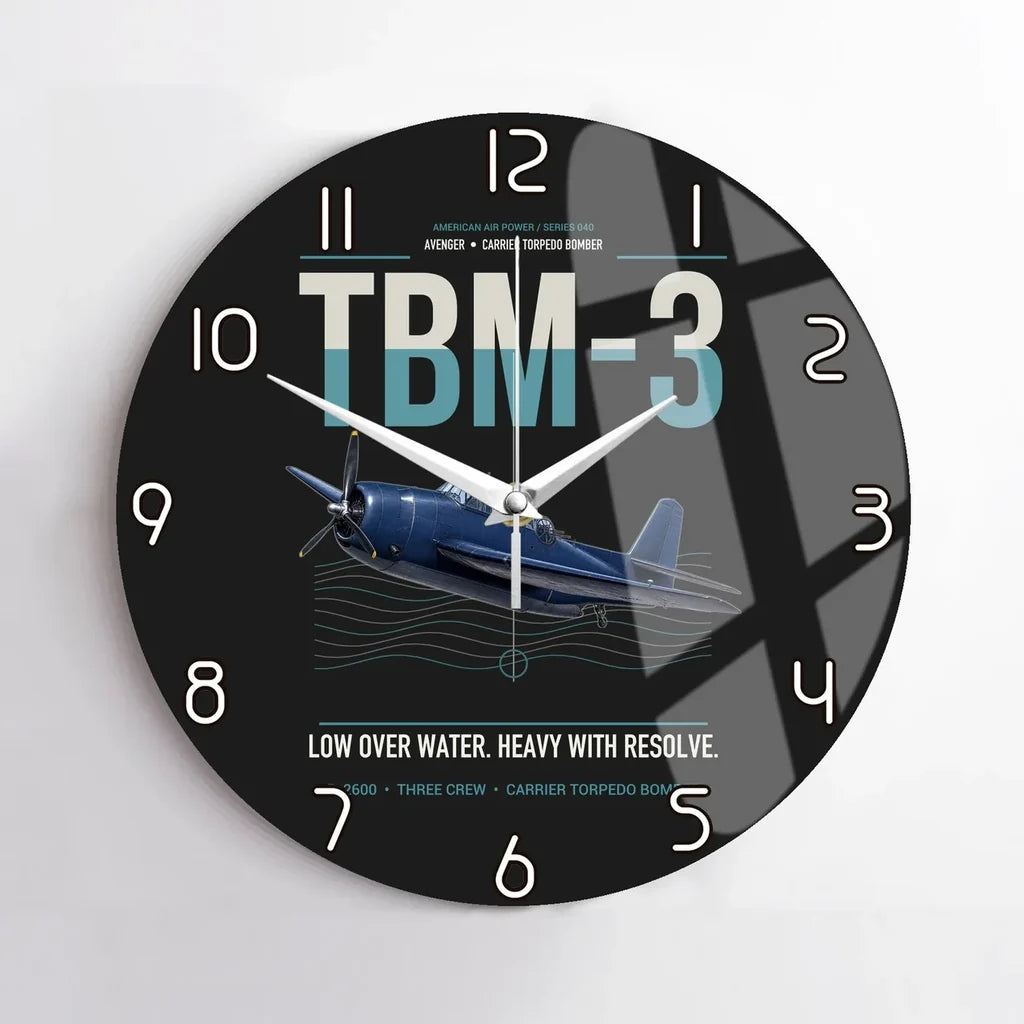 TBM-3 Avenger design on black no frame wall clock