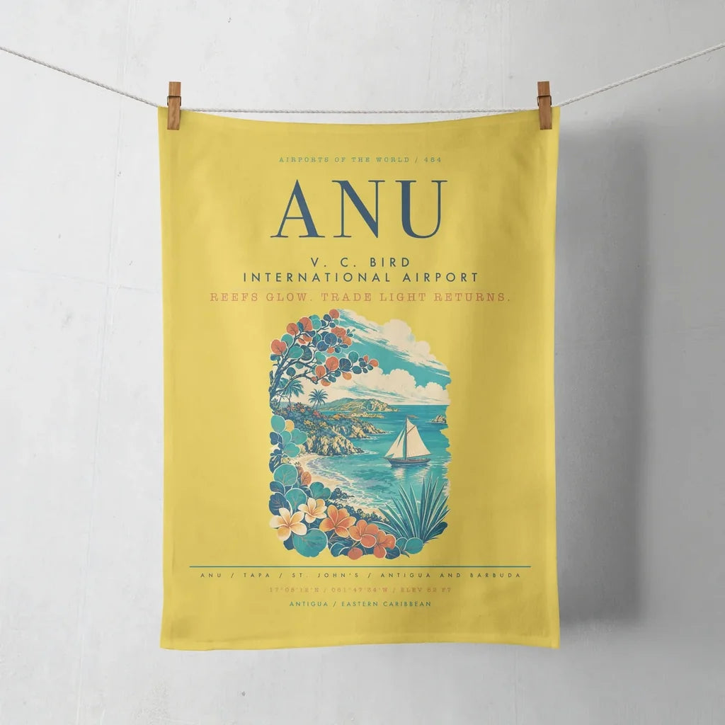 V. C. Bird International Airport (ANU) design on yellow towel