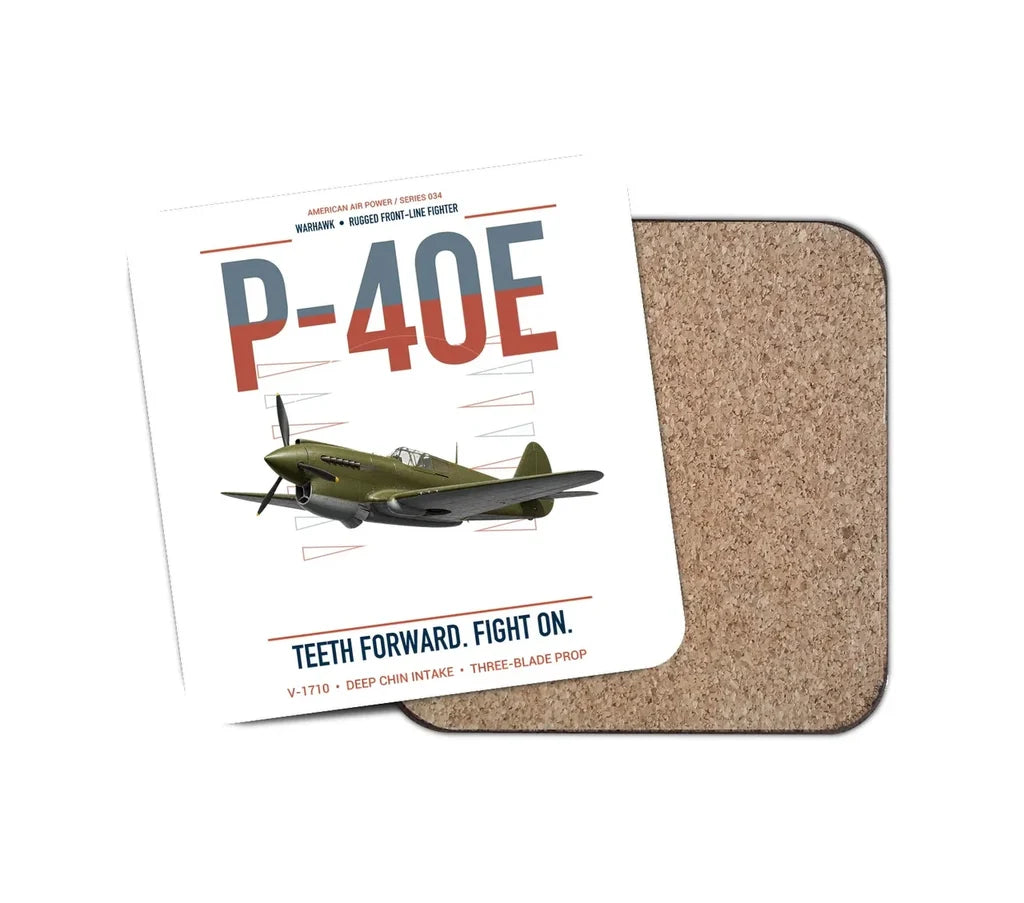 P-40E Warhawk design on white 1 piece coaster