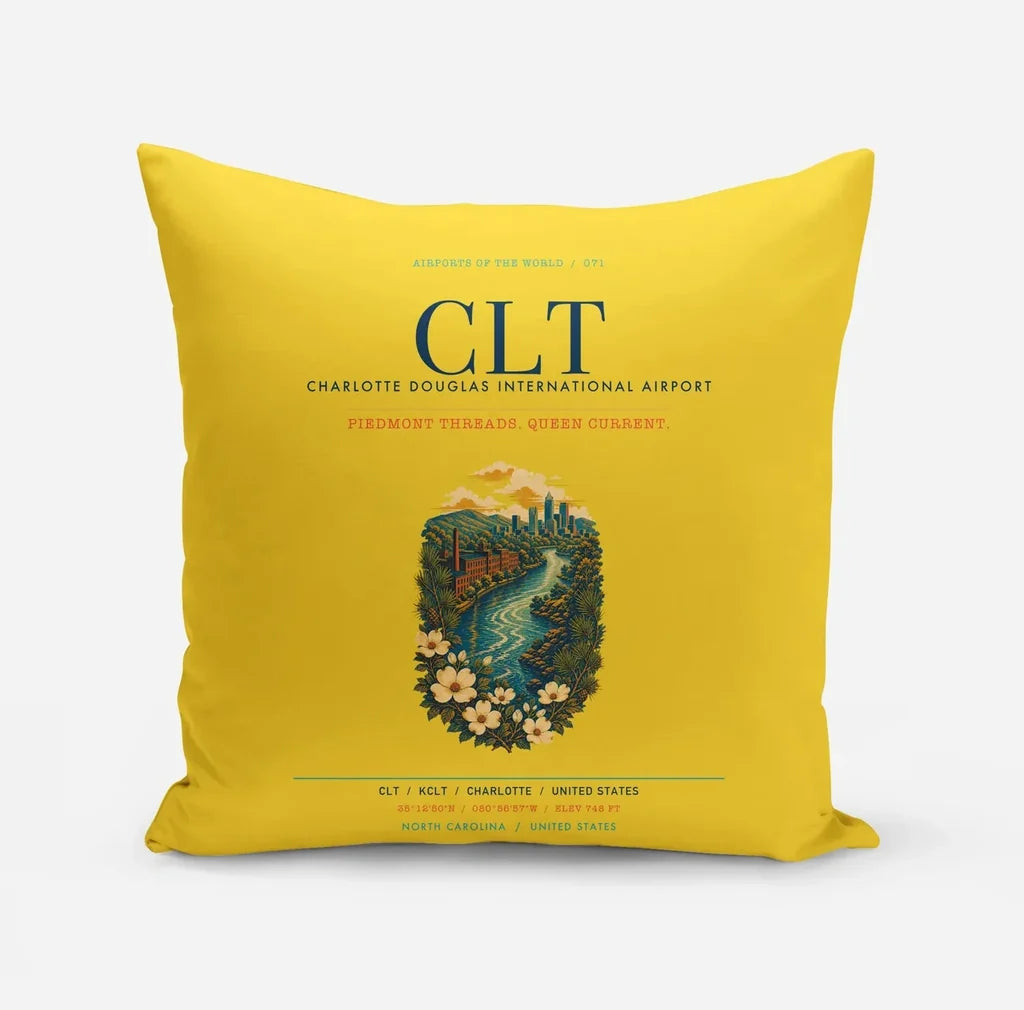 Charlotte Douglas International Airport (CLT) design on yellow pillow