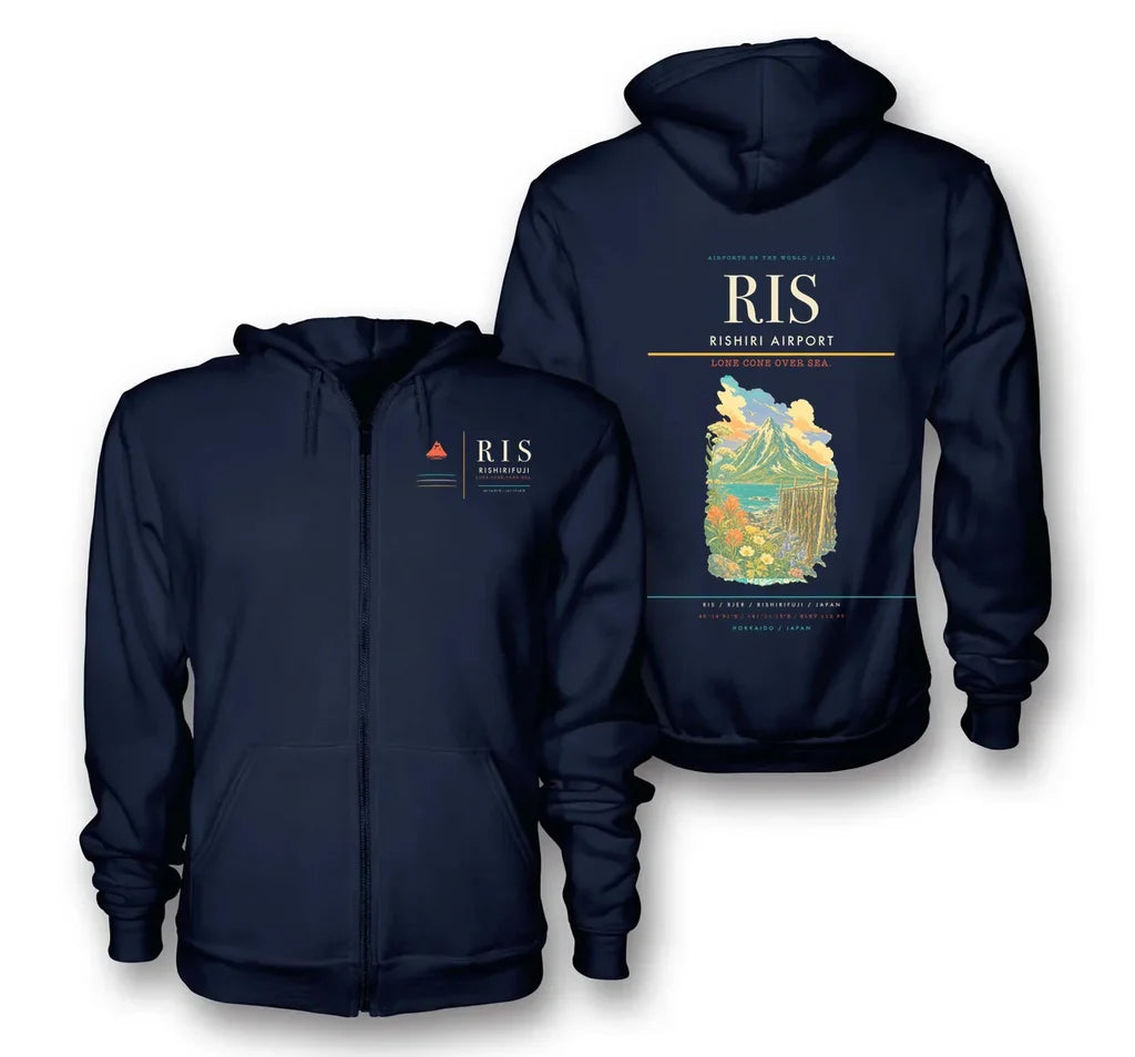 Rishirifuji Airport (RIS) design on navy blue premium zipped hoodie